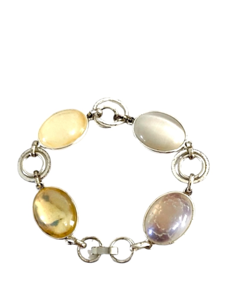Lc Lauren Conrad Chunky Multi Stone Flex Bracelet Yellow Tan White Silver